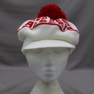 Vintage Winter Beanie Hat - Red Deer Alberta Wrap Script - Adult Stretch Fit